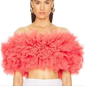 SELEZZA NOELLE CORAL TULLE CROPPED OFF THE SHOULDER TOP SIZE MEDIUM